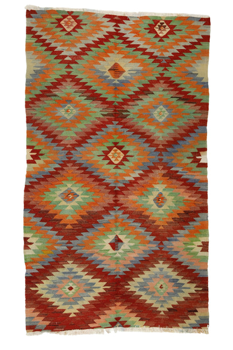 Alahabalı / 4x7 Vintage Bohemian Turkish Kilim Rug Front Side