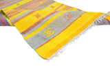 Belkaya / 2x8 Yellow Striped Vintage Kilim Runner Texture