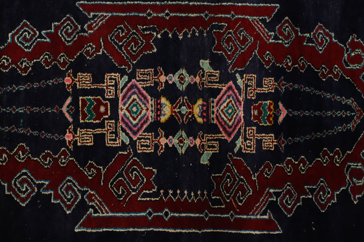 Borukkuyu / 4x13 Blue Vintage Tribal Rug Runner Close Up