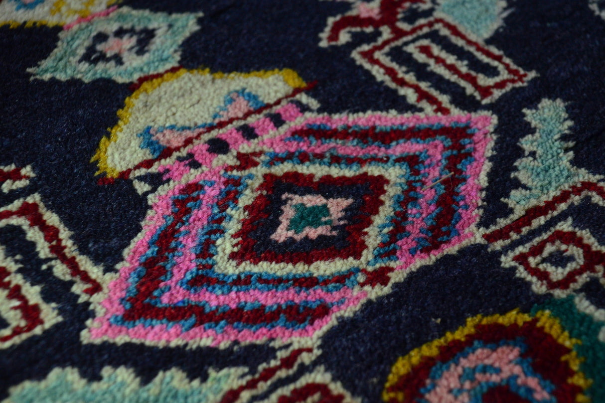 Borukkuyu / 4x13 Blue Vintage Tribal Rug Runner Detail