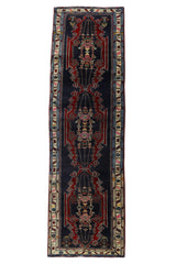 Borukkuyu / 4x13 Blue Vintage Tribal Rug Runner Front Side