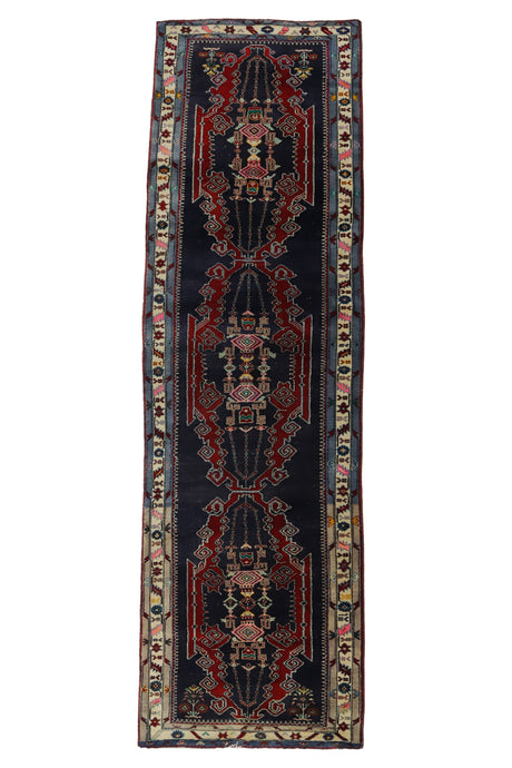 Borukkuyu / 4x13 Blue Vintage Tribal Rug Runner Front Side