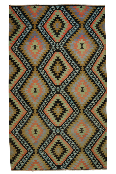 Emirli / 6x10 Geometric Vintage Wool Kilim Rug Front Side