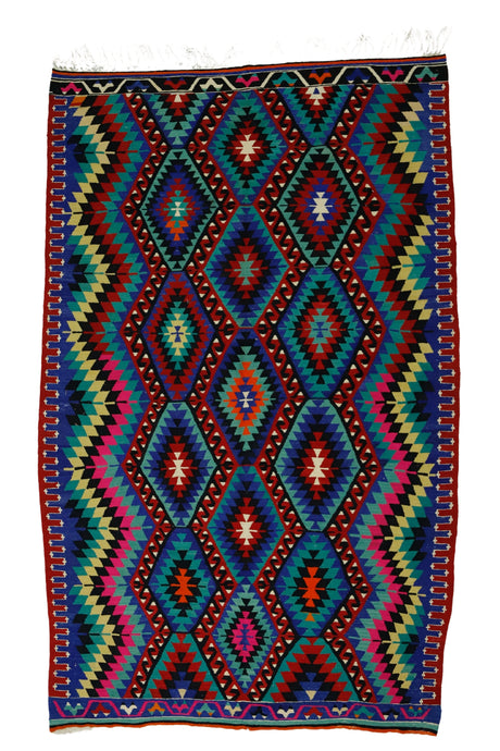 Faralya /5x8 Multi-Color Boho Handmade Kilim Rug Front Side