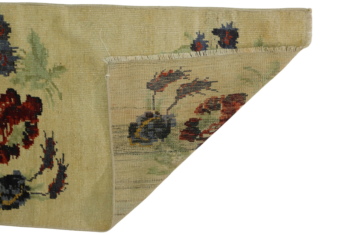 Gülbahar / 2x9 Vintage Wool Floral Rug Runner Back Side