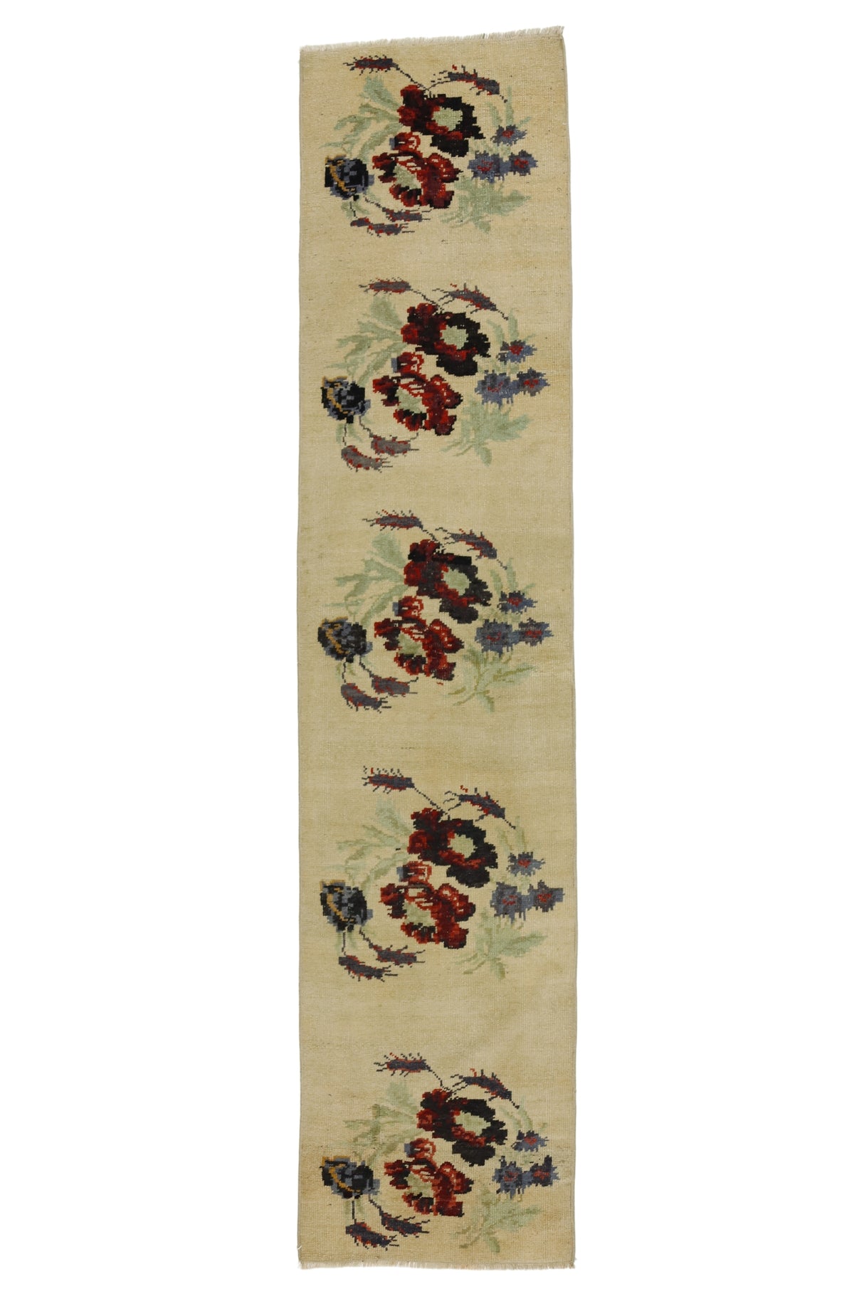 Gülbahar / 2x9 Vintage Wool Floral Rug Runner Front Side