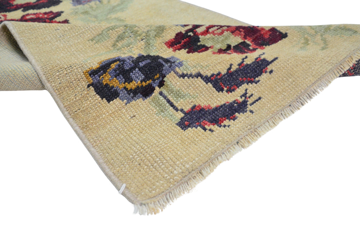 Gülbahar / 2x9 Vintage Wool Floral Rug Runner Texture