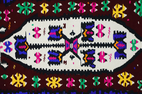 Halalca / 3x4 Multi-color Vintage Bohemian Kilim Close Up