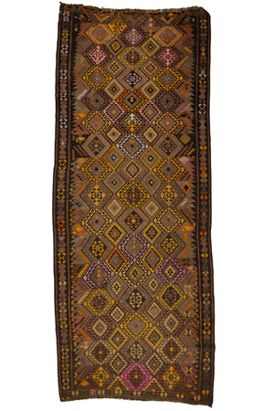 Brown Vintage Kurdish Kilim Runner