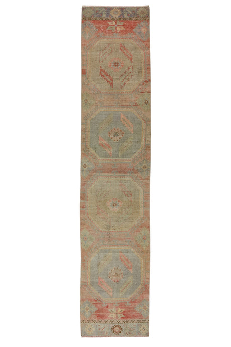 Hayat / 2x12 Pastel Pink Oriental Rug Runner Front Side