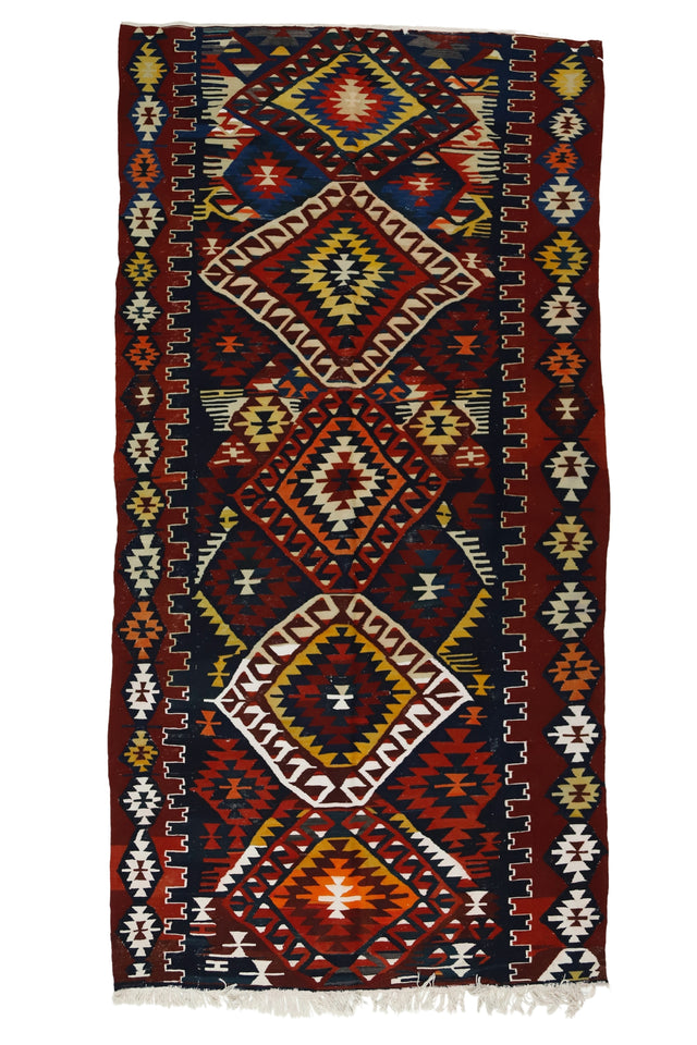 Kırka / 5x9 Rustic Vintage Turkish Kilim Rug Front Side