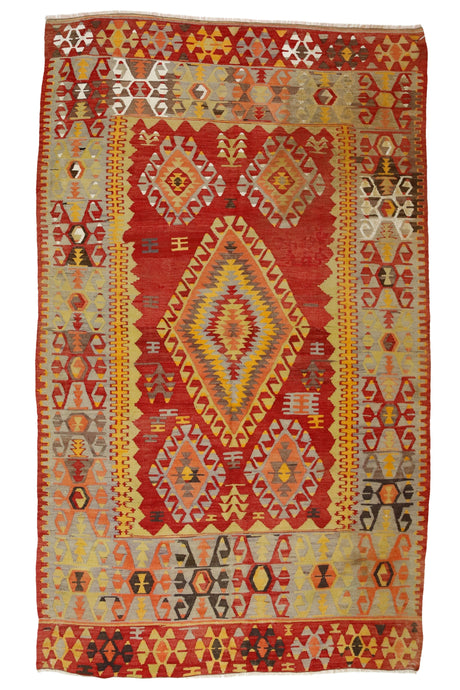 Kaplandere / 5x8 Red Rustic Vintage Area Kilim Rug Front Side
