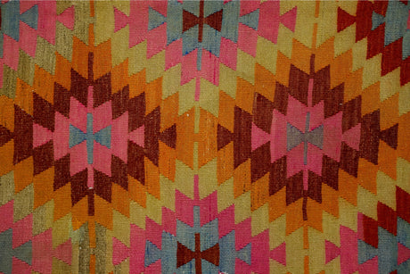 Saklıkent / 6x13 - Vintage Multi-Color Boho Kilim Front Close-Up
