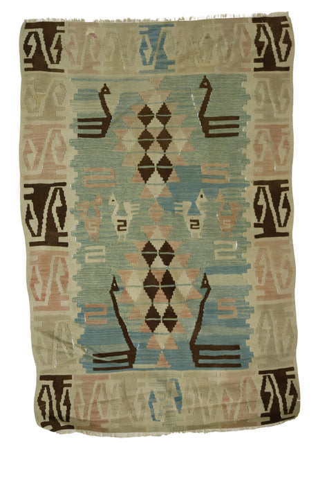 Sivaslı / 3x5 Tribal Vintage Boho Kilim Rug Front Side