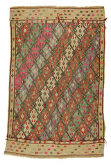 Topraklık / 4x6 Vintage Oriental Handmade Kilim Rug Front Side