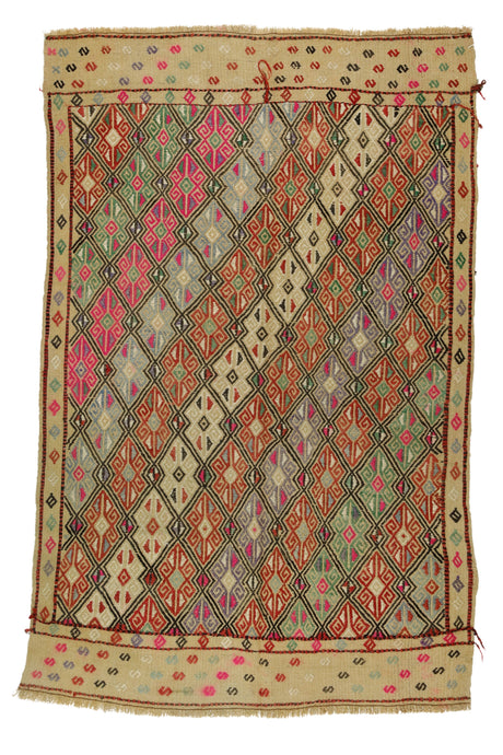 Topraklık / 4x6 Vintage Oriental Handmade Kilim Rug Front Side