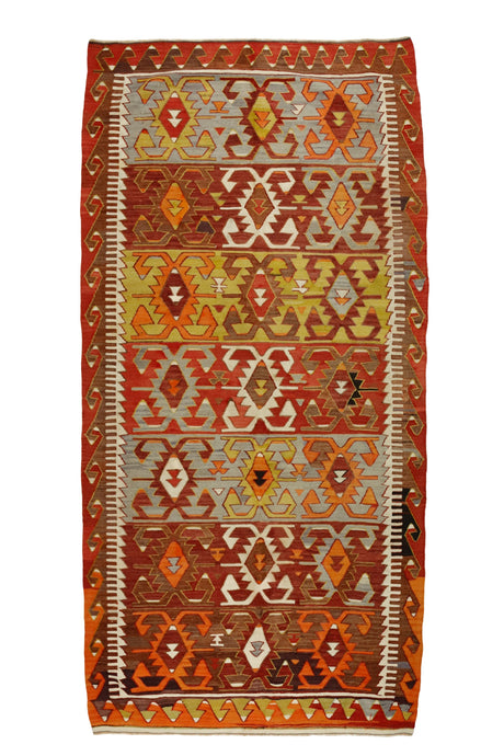 Toprakvadi / 5x10 Vintage Oriental Wool Kilim Rug Front Side