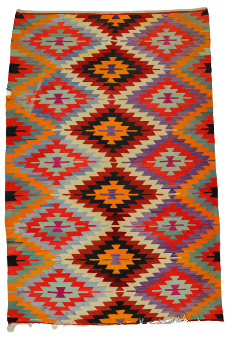 Uluyayla / 6x9 Multicolor Vintage Oriental Kilim Rug Front Side