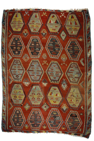 Oversize Red Turkish Kilim Rug